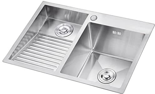 XUTNZA Fregaderos de Cocina, Lavadero, Piscina, Bar, Fregadero de Cocina, Lavabo Profundo de un Seno, Dos Tipos de Fregaderos a la Izquierda y a la Derecha/Plata/60 * 48 cm