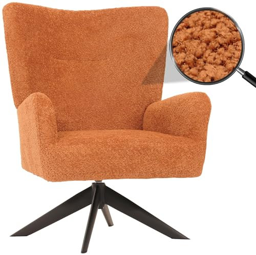 Lounge-Sessel HWC-N65, Cocktailsessel Polstersessel Relaxsessel, drehbar, Stoff/Textil Chenille Metall - Terracotta