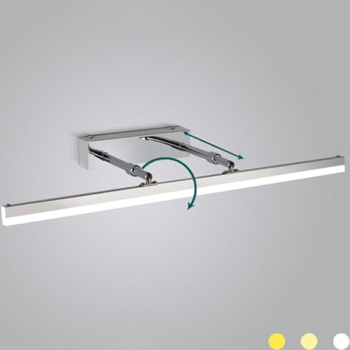 LOGT LED Spiegelleuchte Badezimmer 14W Drehung Spiegelleuchte Einstellbare Länge Innen Beleuchtung Wandlampe Dimmbar 3 Helligkeitsstufen, Schrankleuchte, Make-up Light, Leseleuchte,Chrome,Chrome,40CM