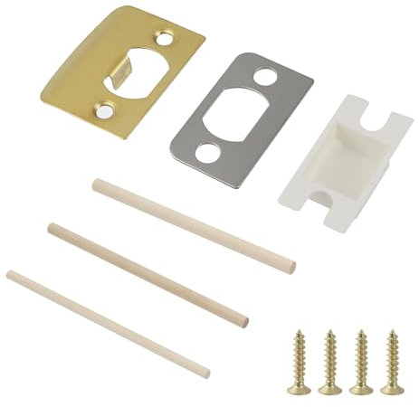 Nicerity Standard Door Strike Plate with Shim, Door Lock Latch Restorer Spacer Narrow Edge Frame Striker for Door Latch (Gold)