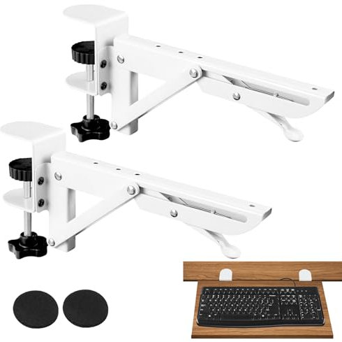 Tastaturauszug, Tastaturablage Ohne Bohren, Keyboard Stand mit Verstellbare C-Klemmeunter, Schreibtisch Erweiterung Ohne Lärm, Schreibtisch Verlängerung Ergonomische, Schreibtisch Ausziehbar, 2pcs