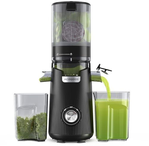 ACOQOOS Juicer Machines, 135MM Wide Chute for Whole Fruit and Vegetable,1.8L Auto-Feed Time-Saver, Slow Masticating High Yield, Easy to Clean Cold Press Juicer with 2 Cups, Black