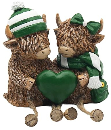 L & P Home & Gifts Highland Cow Dangle Legs Double Green | Green Theme, Farmhouse Appeal, Decorative Display, Stable Base, Collector Piece, Thoughtful Gift, Shelf Display