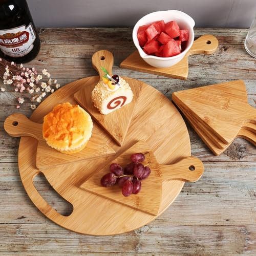 Bandeja triangular de madera para pizza, tabla de servir queso para tartas, pizza, plato de pizza para fiestas de pizza, picnics, 19,5 x 12,5 x 1,2 cm
