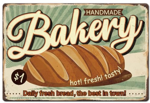 SUPERDANT Bakery Tin Signs Daily Fresh Bread The Best In Town Metal Tin Signs Hot Fresh Tasty Vintage Iron Signs Wall Art Poster Metal Plaque for Bakery Dessert Shop Snack Bar Wall Decoration