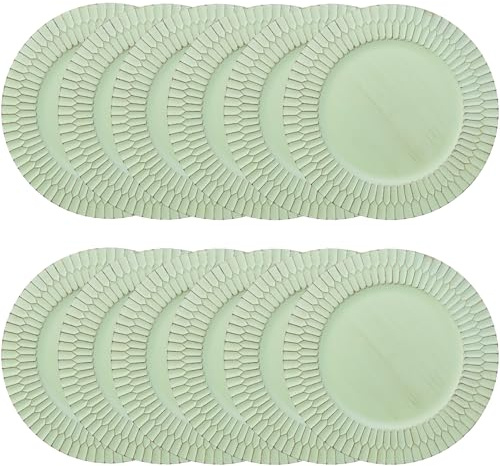 Omuriko Green Charger Plates Set of 12, 13 Plastic Chargers for Dinner Plates, Reusable Plates for Thanksgiving, Christmas Party Banquet serveware Supplies