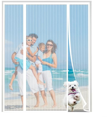 XDMYGTT Moustiquaire Porte Magnétique, Rayures Blanches Moustiquaire Magnétique pour Porte Double Porte Terrasse, Moustiquaire Baie Vitree Coulissante, Fermeture Automatique, 240x210cm