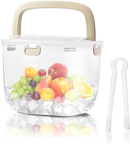 Tefola 6.7L Eiseimer, Bier, Wein, Getränkekühler, Eisbehälter, Eisspeicherkasten, Riesige Eisform, Mit Deckel und Eiszange (Beige)