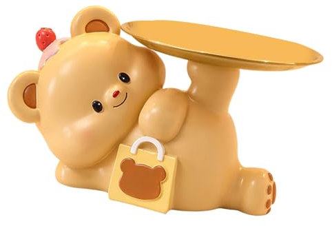 FIRSTXIU Vassoio portachiavi a forma di orsetto in stile cartone animato, per gioielli, caramelle, statuette di animali, per casa, camera da letto, decorazione da tavolo