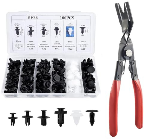 Rivetti in Plastica per Auto,Clip di Fissaggio per Auto,Clip per Assetto Auto,con Rimuovere Le Pinze Per Clip,Pinze a Scatto per Rivetti,Pinza per Rivetti in Plastica,Pinze per la Rimozione delle Clip
