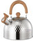 2L Camping Whistling Kettle, Hammered Finish Camping Kettle with Wooden Handle, Stainless Steel Stove Top Kettles with Whistle, Portable Teapot for Gas Stove Camping Outdoor Kitchen