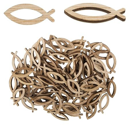100 Stück Holz Fisch Deko Fische Streudeko Tischdeko Verzierung für Taufe, gästebuch Kommunion und Konfirmation,Tischdeko, Streudeko Fische, Deko Taufe Junge und Junge Mädchen