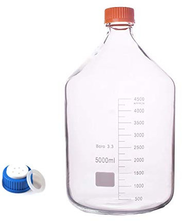 TGDGFKIAS Glass Reagent Bottle, Borosilicate Glass Media Storage Bottle Round with GL45 5-Hole Cap Multiple Sizes Borosilicate 3.3 Glass Pack of 1(500ml)