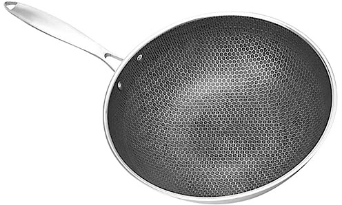 Garneck Wok Acier Inoxydable Poignée Ergonomique Poêle à Induction Grain Nid Abeille Antiadhésif Résistant Aux Rayures Pour Cuisson Facile