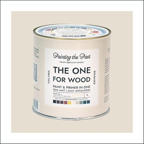 The One for Wood Paint & Primer 1L White No. 4 Your Cleanest Tablecloth | Semi Matt Finish, Bio-Based & VOC-Free Formula for Wooden Furniture & Surfaces | Durable & Easy Indoor Home Decorating