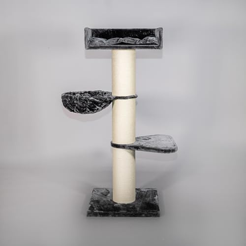 RHRQuality Krabpaal Voor Grote Katten - Royalty de Luxe – 158 cm Hoog – Met Extra Dikke 20 cm Sisalpalen – DonkerGrijs