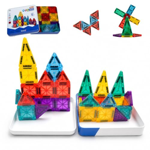 orientfire Mini-Magnetfliesen, 34 Stück magnetische Fliesen mit Metall-Aufbewahrungsbox, magnetische Gebäudefliesen, STEM-Lernreise-Magnetfliesen, magnetisches Spielzeug für Kleinkinder für Kinder