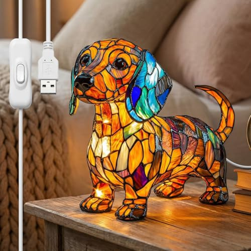 Dackel Nachtlicht, Hundeserie LED Lampe, Tischlampe aus Gebeiztem Harz Tischlampe Haustier Dekolampe, Warme Lichtatmosphäre, Geeignet für Büro, Wohn- und, Schlafzimmerbeleuchtung Sowie als Dekoration