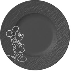 Villeroy & Boch Manufacture Rock – Mickey Mouse – Frühstücks-/ Dessertteller, schwarz, spülmaschinenfest & mikrowellensicher, Schieferoptik mit Disney Mickey Mouse Dekor, Premium Porzellan