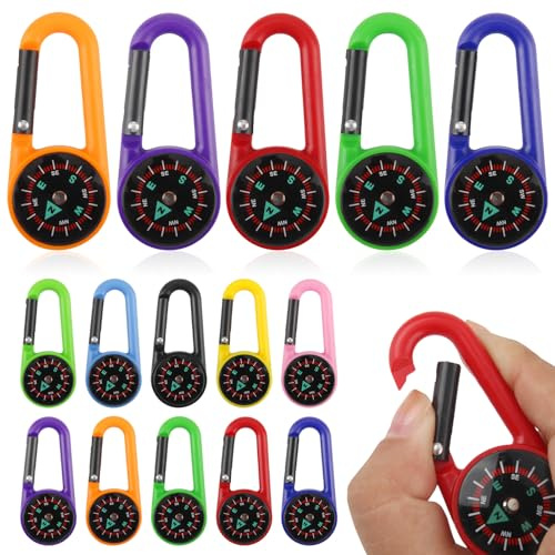 CYIOU 20 Stück Mini Kompass Schlüsselanhänger Bunter Compass Outdoor | Kompass Anhänger Klein Multifunktionaler Kompas Tragbarer Karabiner Bunt für Camping Aktivitäten Freien Wandern