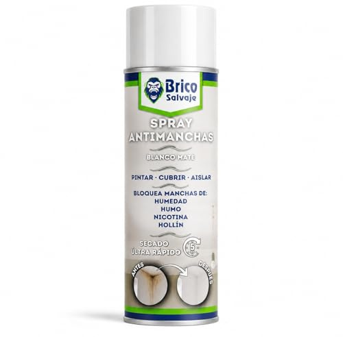 Spray Antimanchas Blanco Mate 400 ml, Pintura en Spray Cubremanchas para Paredes y Techos, Bloquea Manchas de Humedad, Humo, Nicotina y Hollín, Secado Rápido