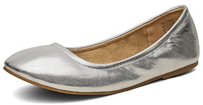 DREAM PAIRS Women's Slip On Round Toe Ballet Flats Pumps Shoes Sole-Fina Silver Glitter - 9 M US