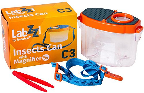 Levenhuk LabZZ C3 Leichter, Tragbarer Insektenfänger für Kinder mit Vergrößerungsglas, Luftlöchern, Transparentem Behälter, Band und Pinzette im Set