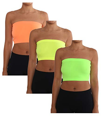 AEKO Damen Combo Pack One Size Trägerlos Base Bra Layer Bandeau Seamless Tube Top Regular und Übergröße 3er Pack, Neon Orange-neon gelb-neon grün, Plus 10-16