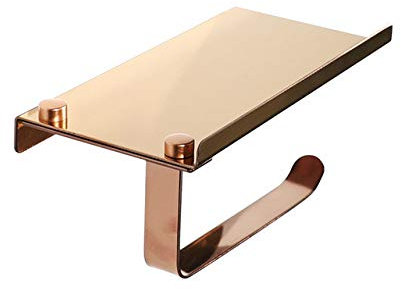 Beautiful Rose Gold Toilet Paper Holder with Shelf Toilet roll Rack Bathroom Phone Holder Stainless Steel Toilet roll Holder Rose Gold