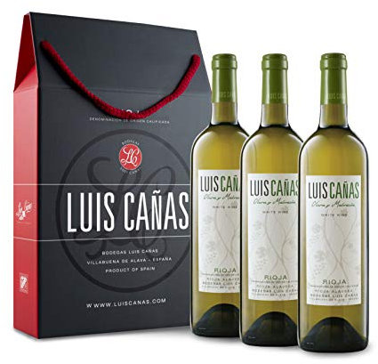 Luis Cañas - Vino Blanco con D.O. Rioja - Joven - Variedad de Uva Viura, Malvasía Riojana y Tempranillo Blanco - Notas Afrutadas - Incluye Estuche Cartón - 3 Botellas de 75 cl