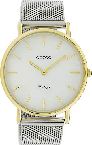 Oozoo Vintage Armbanduhr mit Edelstahl Milanaise Metallband 40 MM Goldfarben/Perlmutt C20119