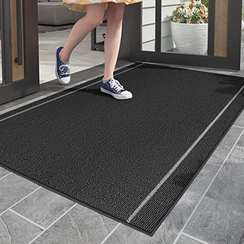 Color G Fussmatte Aussen Innen 90 x 150 cm, Große Schmutzfangmatte Außen rutschfest Wetterfest, Fußmatte Sauberlaufmatte Waschbar, Türmatte Outdoor Teppich für Eingang, Haustür, Garten (Schwarz)