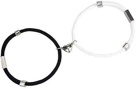 Paar Magnetic Armbänder - Gegenseitige Anziehung, Handgefertigtes Seil, Geflochtene Passende Schmuck für Freund Freundin Geschenk (Black and White)