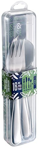 Pintinox, Set 16 pezzi posate da viaggio, ufficio, pic-nic USE & REUSE in acciaio inox nichel free con custodia trasparente (SET 16 PEZZI)