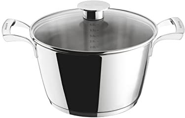 BUGATTI Cucina Italiana, Casseruola in Acciaio Inox 18/10, Padella Per Tutti i Piani Cottura e Per Forno, Coperchio in Vetro, Spessore Tre Strati, Maniglie Ergonomiche, Diametro 24 cm