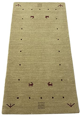 Gabbeh Beige Teppich 100% Wolle Handgewebt Orientteppich Loom Lori (70 x 140 cm, Beige T1)