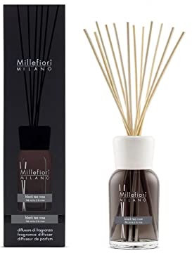 Millefiori Milano Duftdifussor mit der Duftnote Black Tea Rose mit 12 Balsaholzstäbchen 500ml, 7DIBT