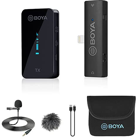Boya XM6-S3 - Micrófono inalámbrico para iPhone, micrófono inalámbrico de 2,4 GHz con Pantalla OLED y micrófono Incorporado para Youtube, Vlogging