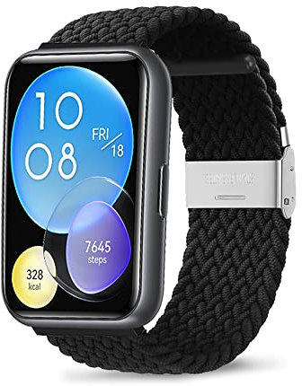 ZoRoll Armband für Huawei Watch Fit 2, Geflochtenes Einstellbar Nylon Ersatzband Sport Loop Soft für Huawei Watch Fit 2 - Schwarz