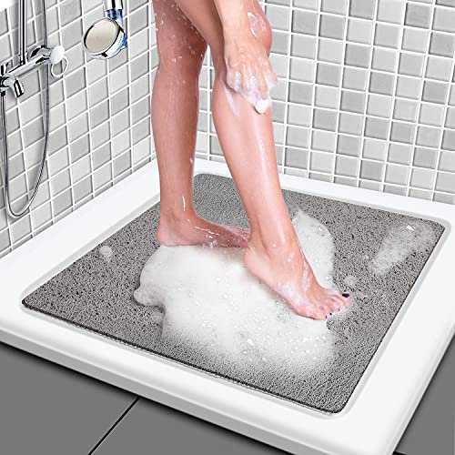 Duschmatte rutschfest 60X60 cm - Quadratische Antirutschmatte dusche mit Ablauflöchern, PVC-Luffa Badewannenmatte rutschfest, Duscheinlage waschbar, BPA-frei, schimmelresistent, Schnelltrocknend