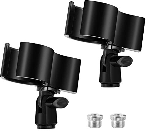 BILIONE 2 Stück verbesserter Mikrofon-Clip-Halter, verstellbarer Mikrofonhalter für Mikrofone mit Außendurchmesser zwischen 32 mm und 60 mm, mit 5/8 Zoll auf 3/8 Zoll Schraubadapter