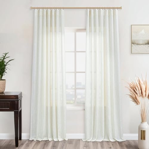 Cremefarbene Vorhänge, 308 cm lang, für Wohnzimmer, 3 m hoch, Terrasse, hohe Decke, 2 Paneele, Set, Stangentasche, extra lang, 308 cm Länge für Schlafzimmer, großes Fenster