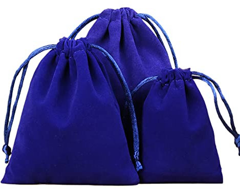Lot de 6 sachets en velours - Petits sacs en tissu avec cordon de serrage - Sacs cadeaux en velours à remplir pour bijoux, mariage, Noël, anniversaire, fête, cadeau, 8 x 10 cm, bleu roi