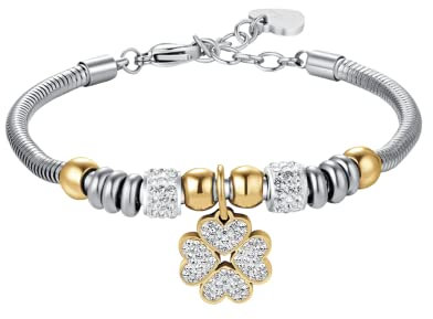 Luca Barra Damen-Armband aus Stahl mit Kleeblatt aus Edelstahl IP Gold mit BIA-Kristallen. Die Referenz ist BK2337., Hypoallergener Stahl