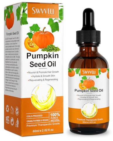 Olio biologico di semi di zucca, 100% puro/naturale/non diluito/olio portante pressato a freddo non raffinato per crescita dei capelli e cura della pelle, labbra e cura delle unghie, ciglia e occhi,