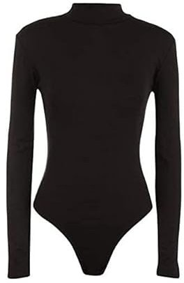 SHADOW DANCE UK Women’s Long Sleeve Mock Turtle Neck Bodysuit - Daily Stretchy Slim Fit Tops Bodysuit - Outdoors Athletic Jumpsuits Leotard – Tank top Black_12_14