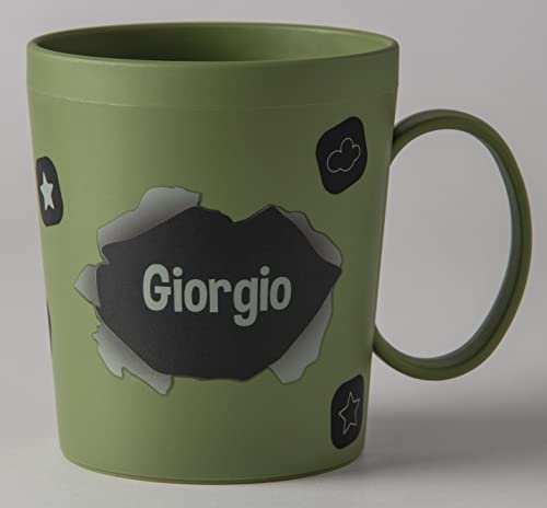 ILS I LOVE SHOPPING Tazza Personalizzata con Nome Bicchiere in plastica 350ml per Microonde con manico colazione Made in Italy (GIORGIO)