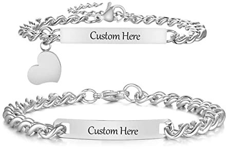 Gamtic Matching Bracelets for Couples - Promise Bracelets for Him and Her Couples Bracelets Valentine's Day Anniversary Birthday Gifts for Couple (Personalized-Silver)