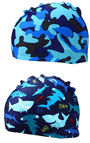SCJJZ cuffia piscina bambino,piscina bambini,cuffie piscina,cuffia piscina neonato,cuffia piscina bambina,Cuffia da nuoto in stoffa per bambini (camuffamento, squalo)