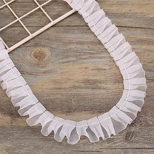 Wambere 5 Yards 2.5 cm Spitzenband Gerafftes Rüschen Spitzenborte Elastisches Stoff Spitzenbesatz,Vintage Spitze-Borten Deko,für DIY Nähen Handwerk Hochzeit Deko Scrapbooking Geschenkverpackung,Weiss